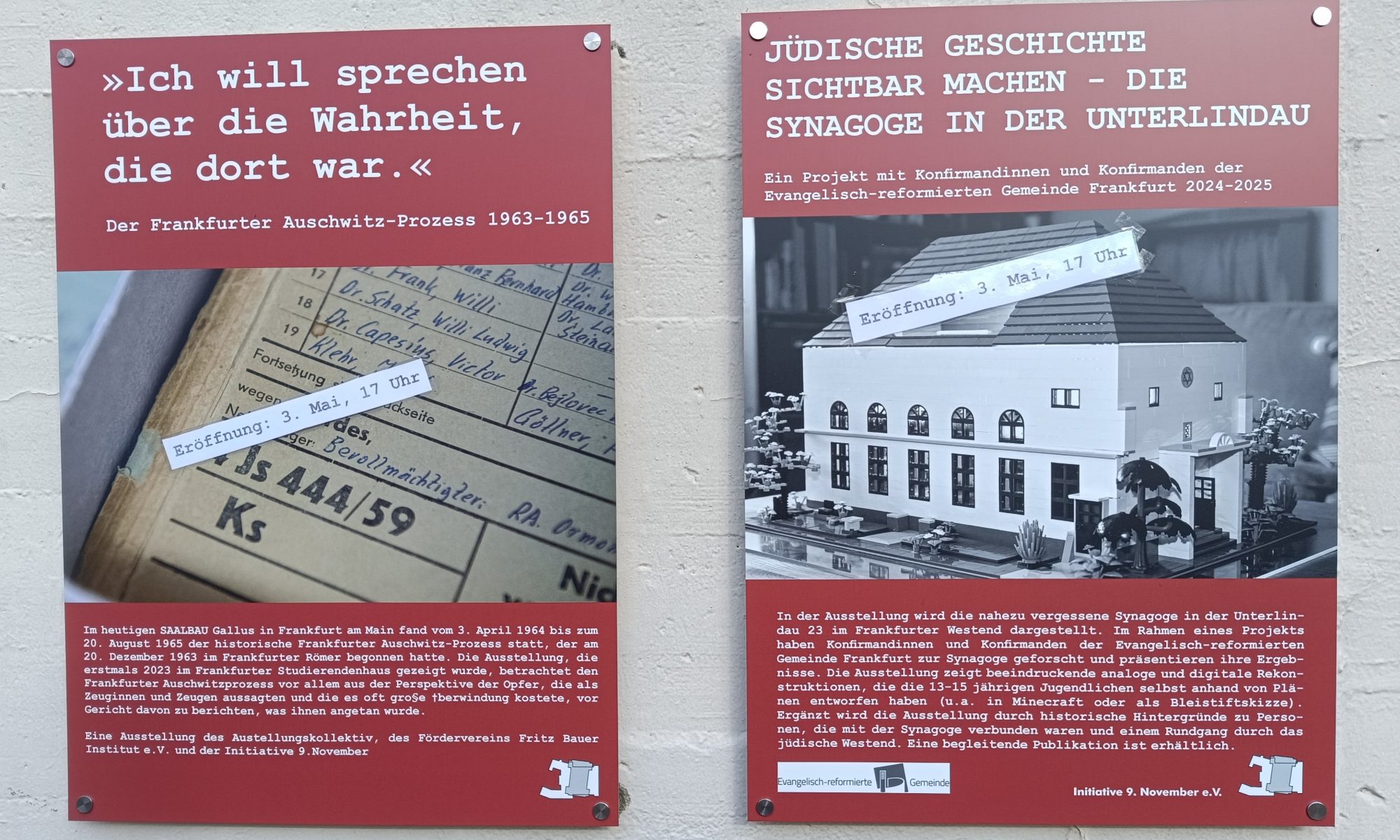 Foto der Ausstellungstafeln für die neuen Ausstellungen